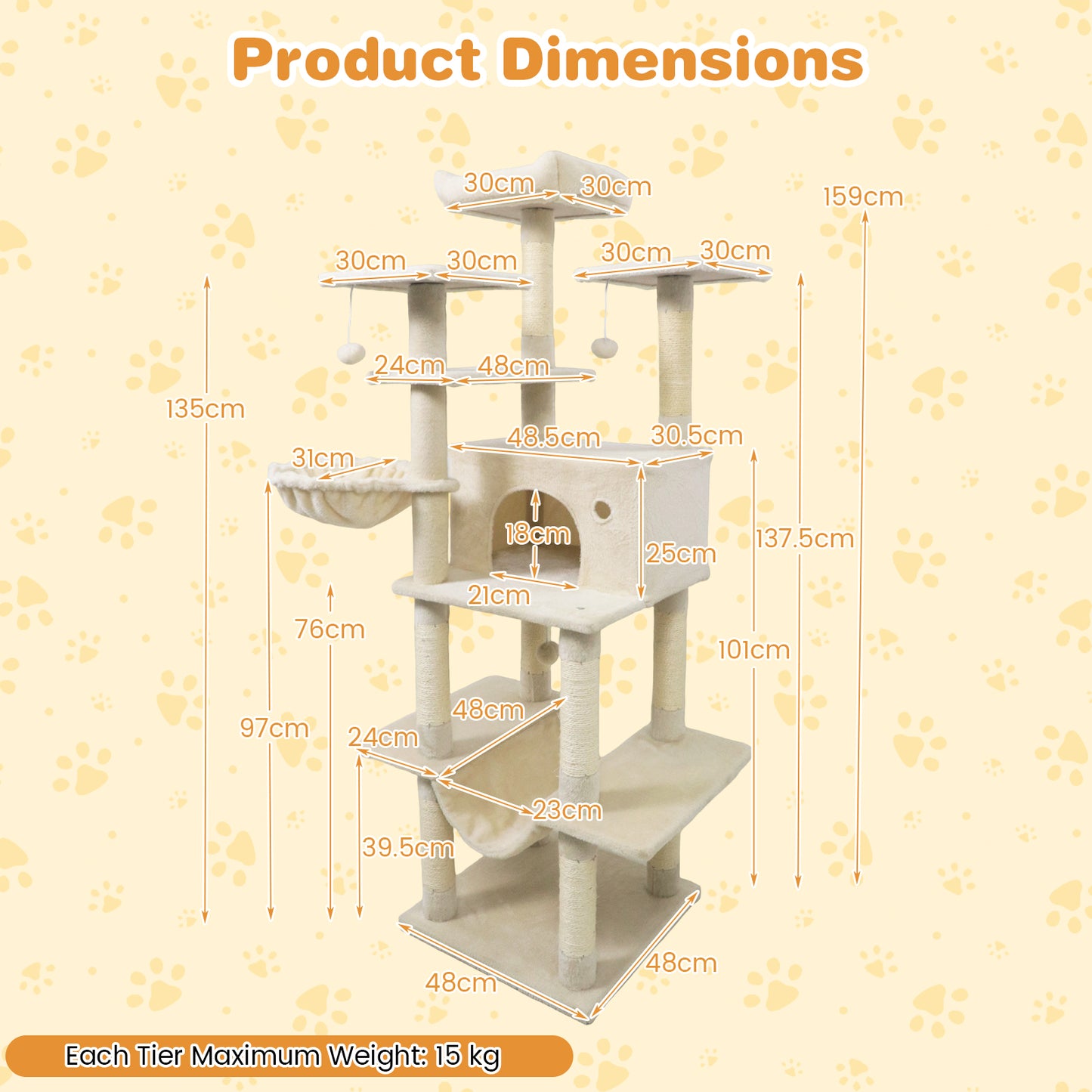 Large Cat Tree for Indoor Cats 63" Tall Cat Tower, Beige Cat Trees Condos & Scratchers at Gallery Canada