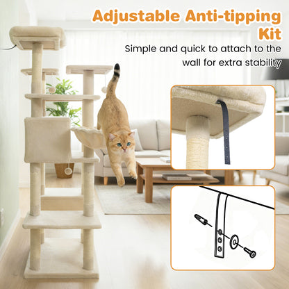 Large Cat Tree for Indoor Cats 63" Tall Cat Tower, Beige Cat Trees Condos & Scratchers at Gallery Canada