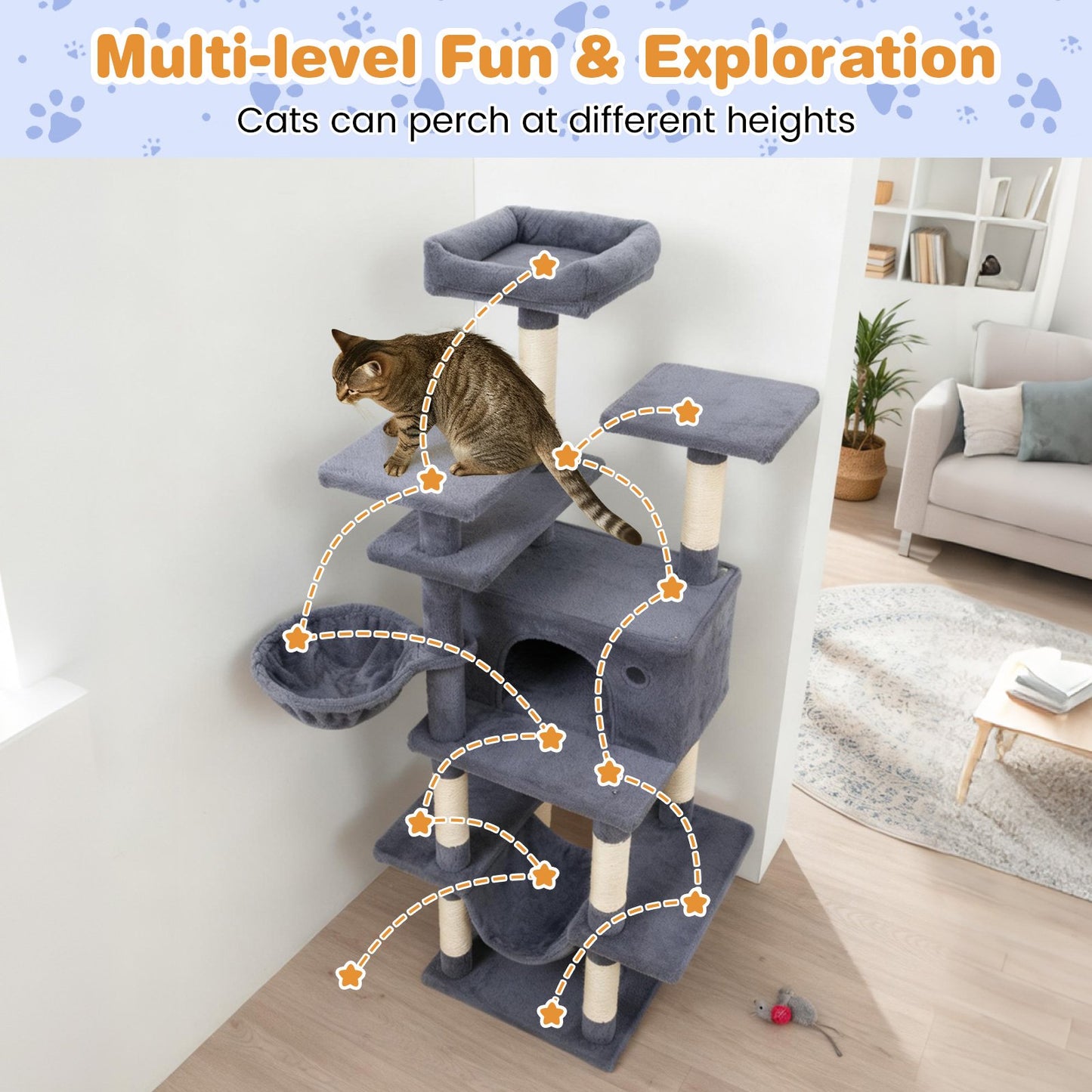 Large Cat Tree for Indoor Cats 63" Tall Cat Tower, Dark Gray Cat Trees Condos & Scratchers at Gallery Canada