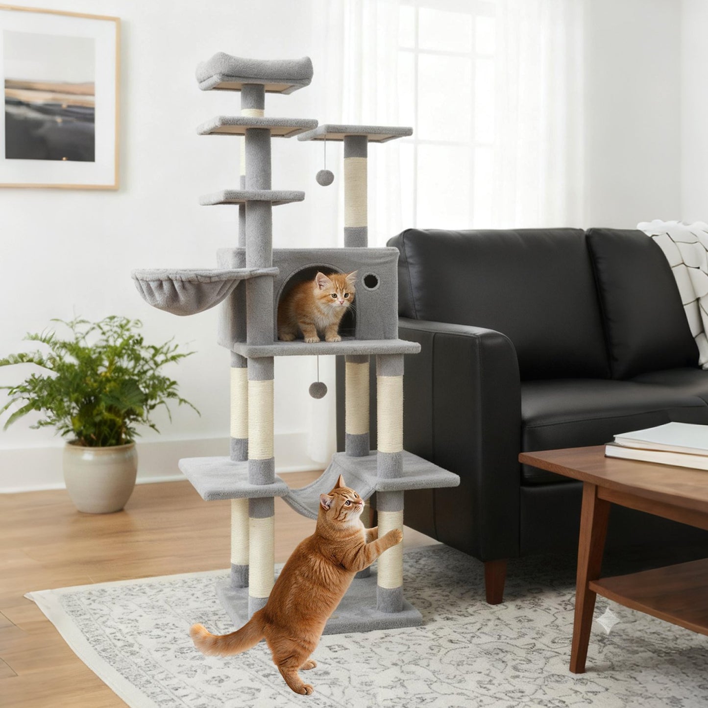 Large Cat Tree for Indoor Cats 63" Tall Cat Tower-Lght Gray, Light Gray Cat Trees Condos & Scratchers at Gallery Canada