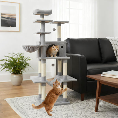Large Cat Tree for Indoor Cats 63" Tall Cat Tower-Lght Gray, Light Gray Cat Trees Condos & Scratchers at Gallery Canada
