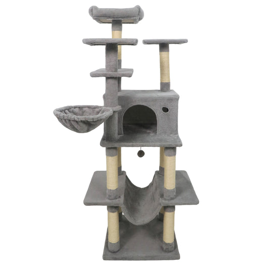 Large Cat Tree for Indoor Cats 63" Tall Cat Tower-Lght Gray, Light Gray