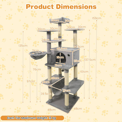 Large Cat Tree for Indoor Cats 63" Tall Cat Tower-Lght Gray, Light Gray Cat Trees Condos & Scratchers at Gallery Canada