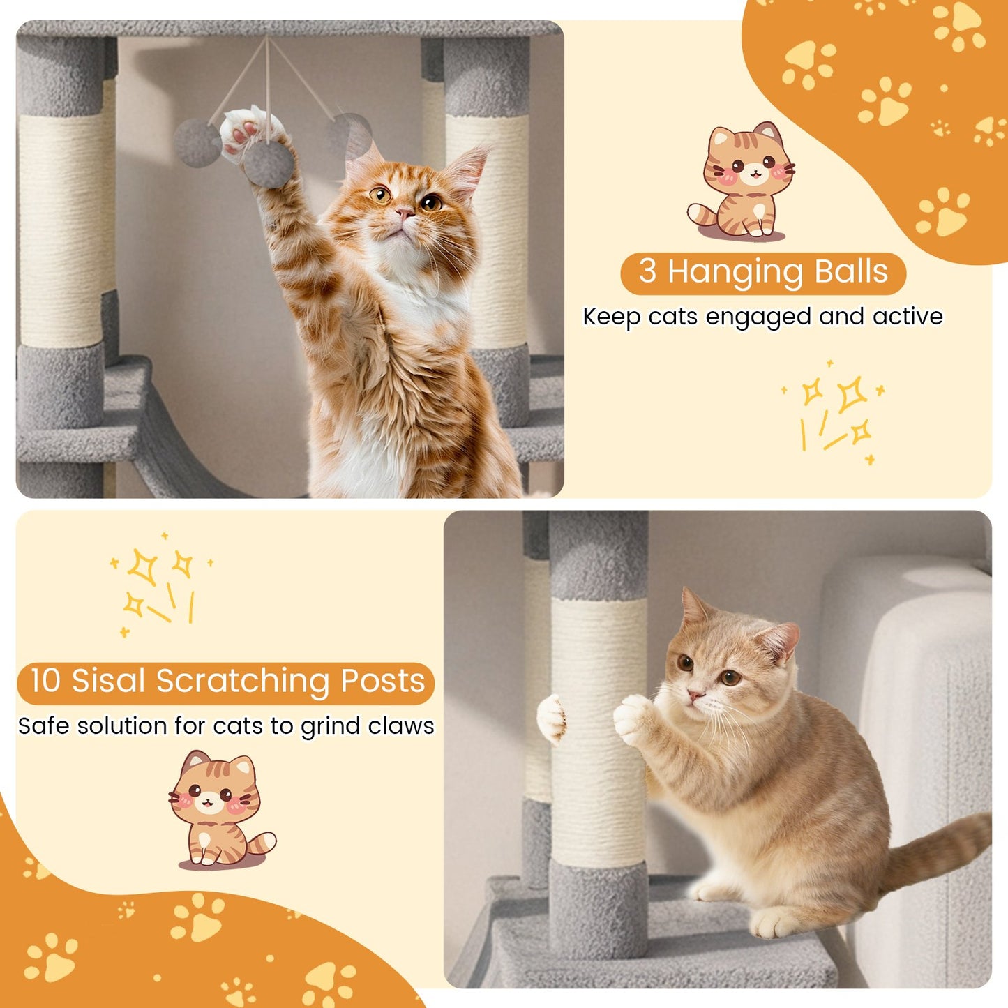 Large Cat Tree for Indoor Cats 63" Tall Cat Tower-Lght Gray, Light Gray Cat Trees Condos & Scratchers at Gallery Canada