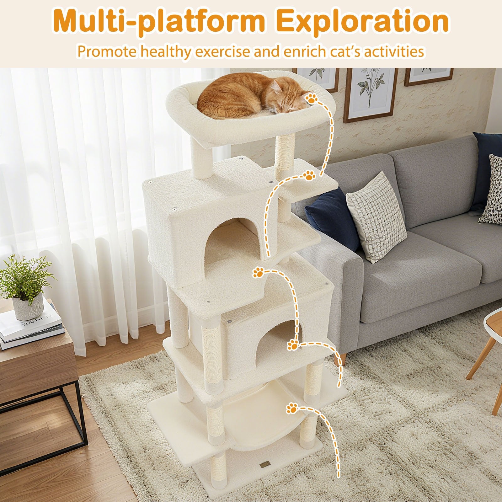 Large Cat Tree for Indoor Cats 70" Tall Cat Tower, Beige Cat Trees Condos & Scratchers at Gallery Canada