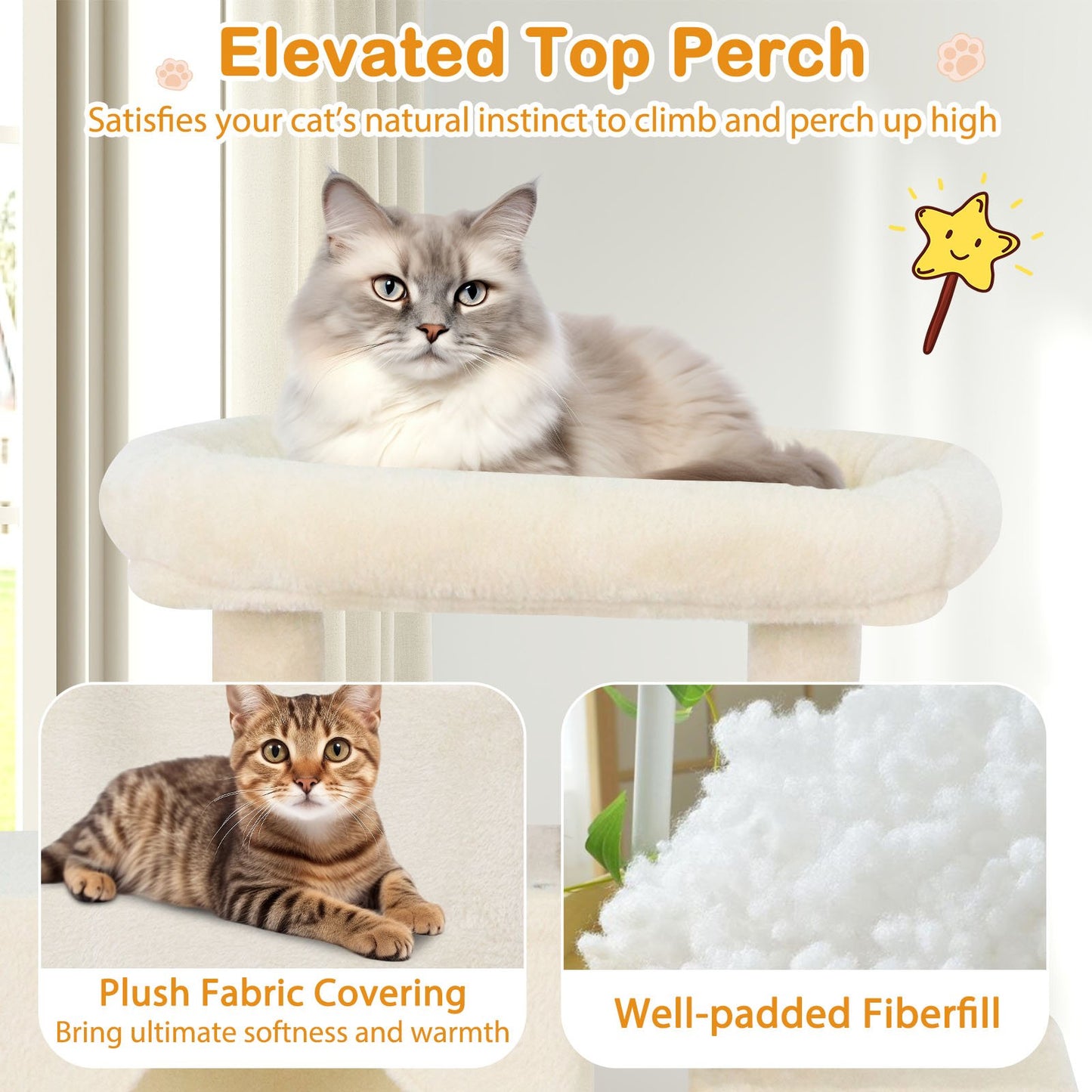 Large Cat Tree for Indoor Cats 70" Tall Cat Tower, Beige Cat Trees Condos & Scratchers at Gallery Canada