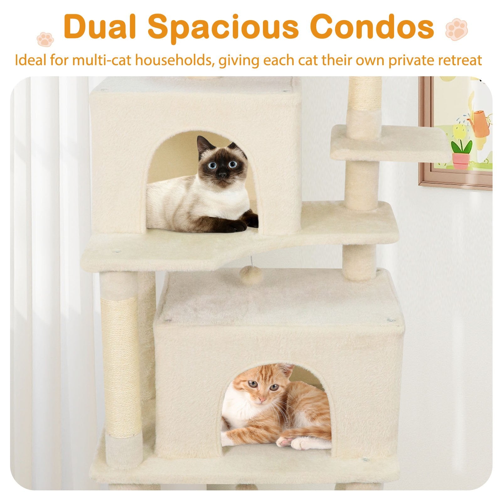 Large Cat Tree for Indoor Cats 70" Tall Cat Tower, Beige Cat Trees Condos & Scratchers at Gallery Canada