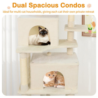 Large Cat Tree for Indoor Cats 70" Tall Cat Tower, Beige Cat Trees Condos & Scratchers at Gallery Canada