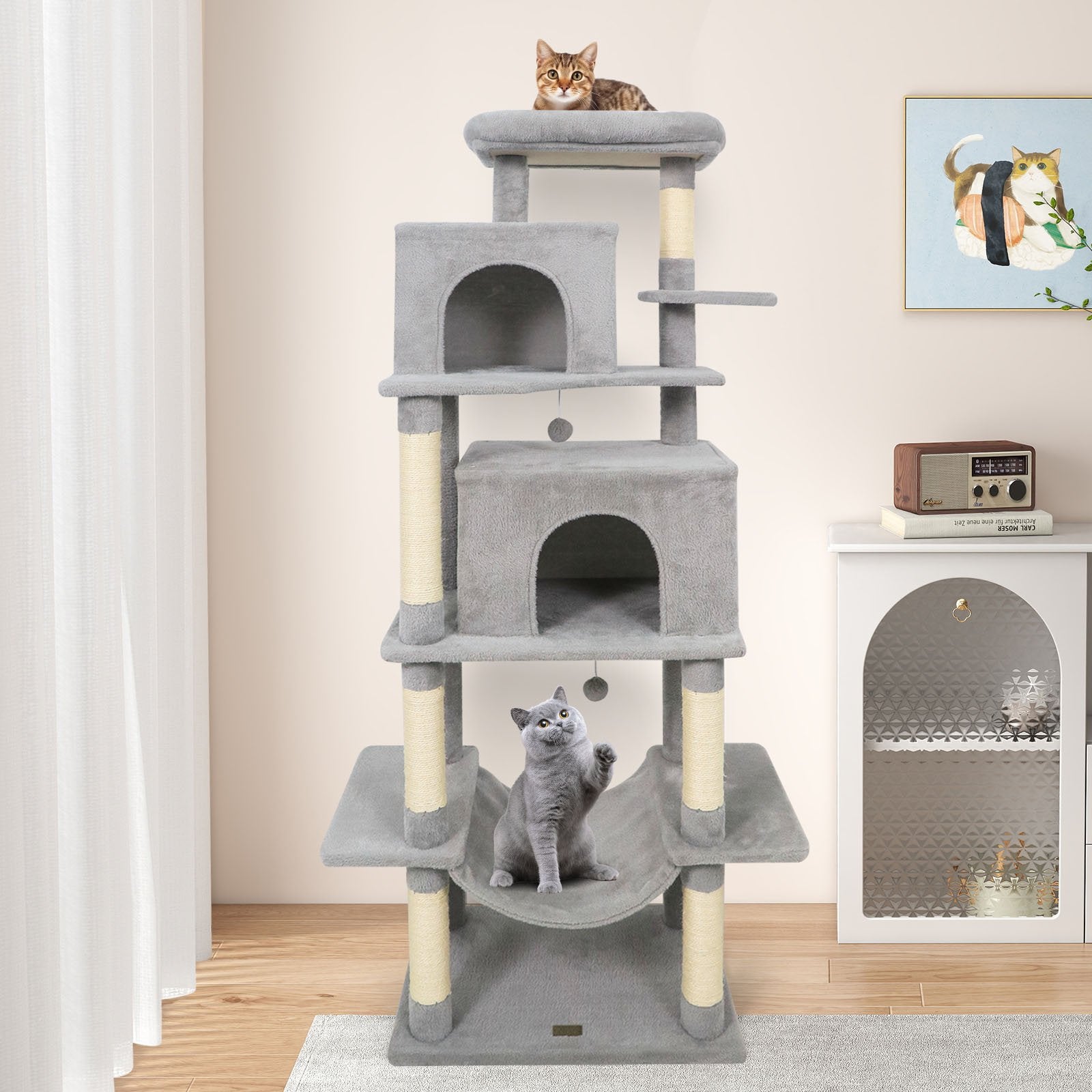 Large Cat Tree for Indoor Cats 70" Tall Cat Tower, Light Gray Cat Trees Condos & Scratchers at Gallery Canada