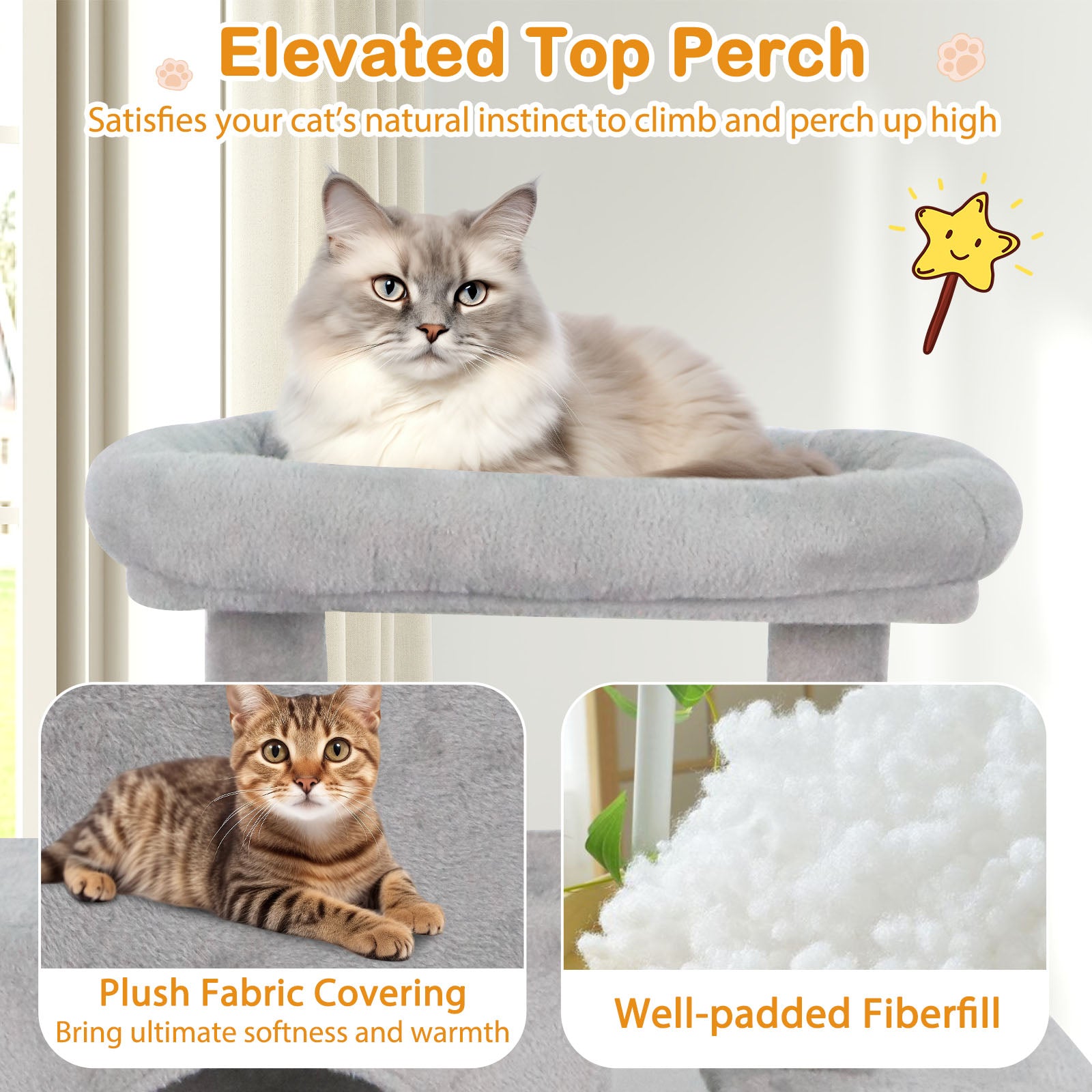 Large Cat Tree for Indoor Cats 70" Tall Cat Tower, Light Gray Cat Trees Condos & Scratchers at Gallery Canada