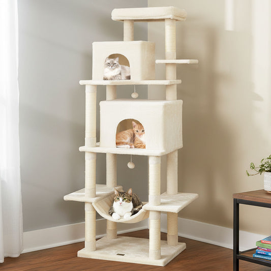 Large Cat Tree for Indoor Cats 70" Tall Cat Tower, Beige