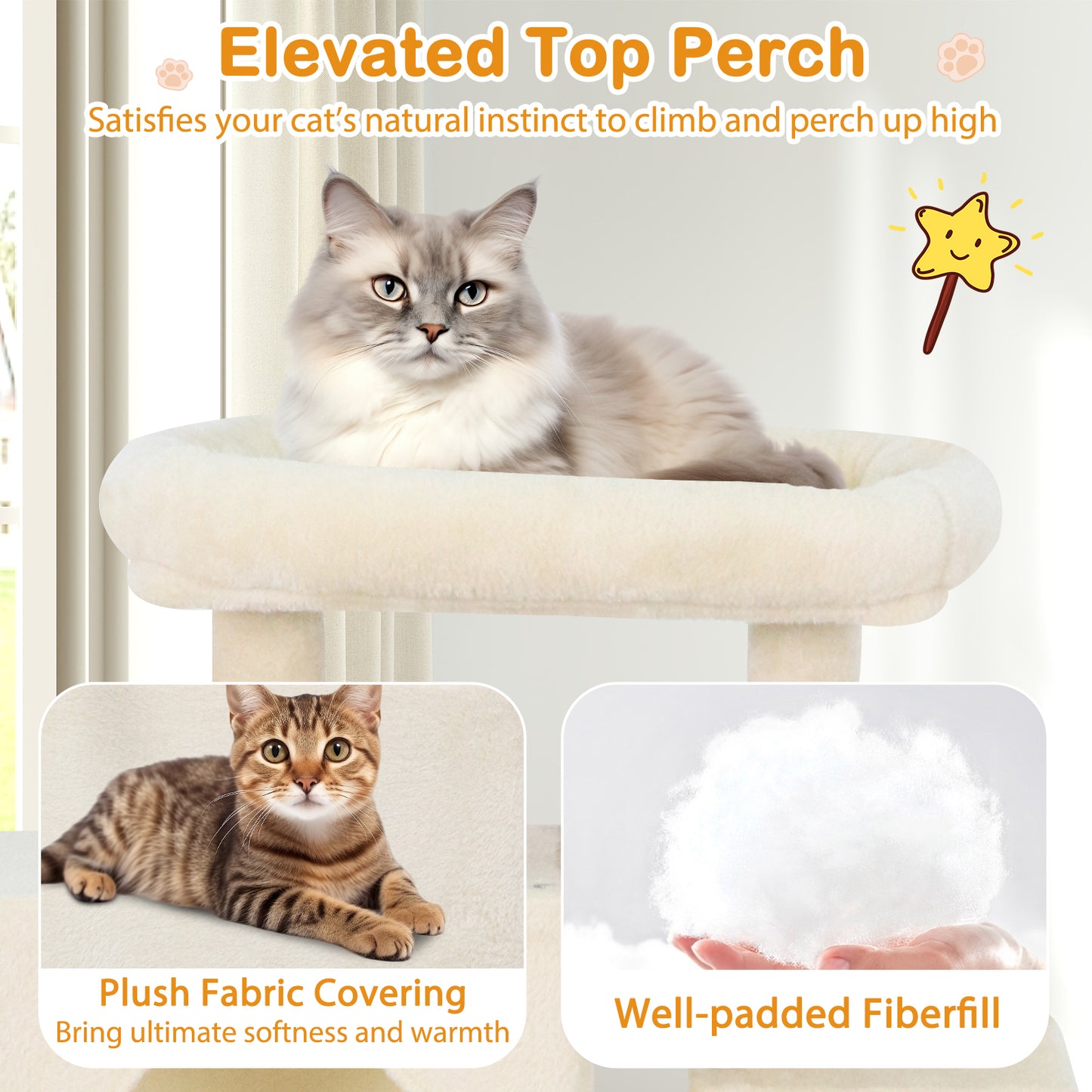 Large Cat Tree for Indoor Cats 70" Tall Cat Tower, Beige Cat Trees Condos & Scratchers at Gallery Canada