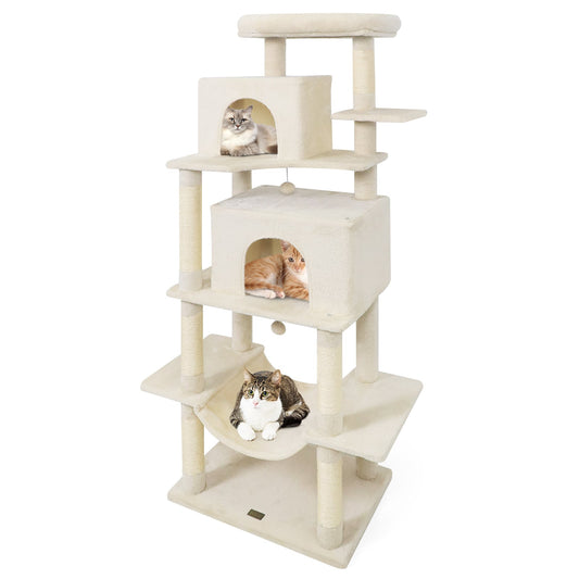 Large Cat Tree for Indoor Cats 70" Tall Cat Tower, Beige