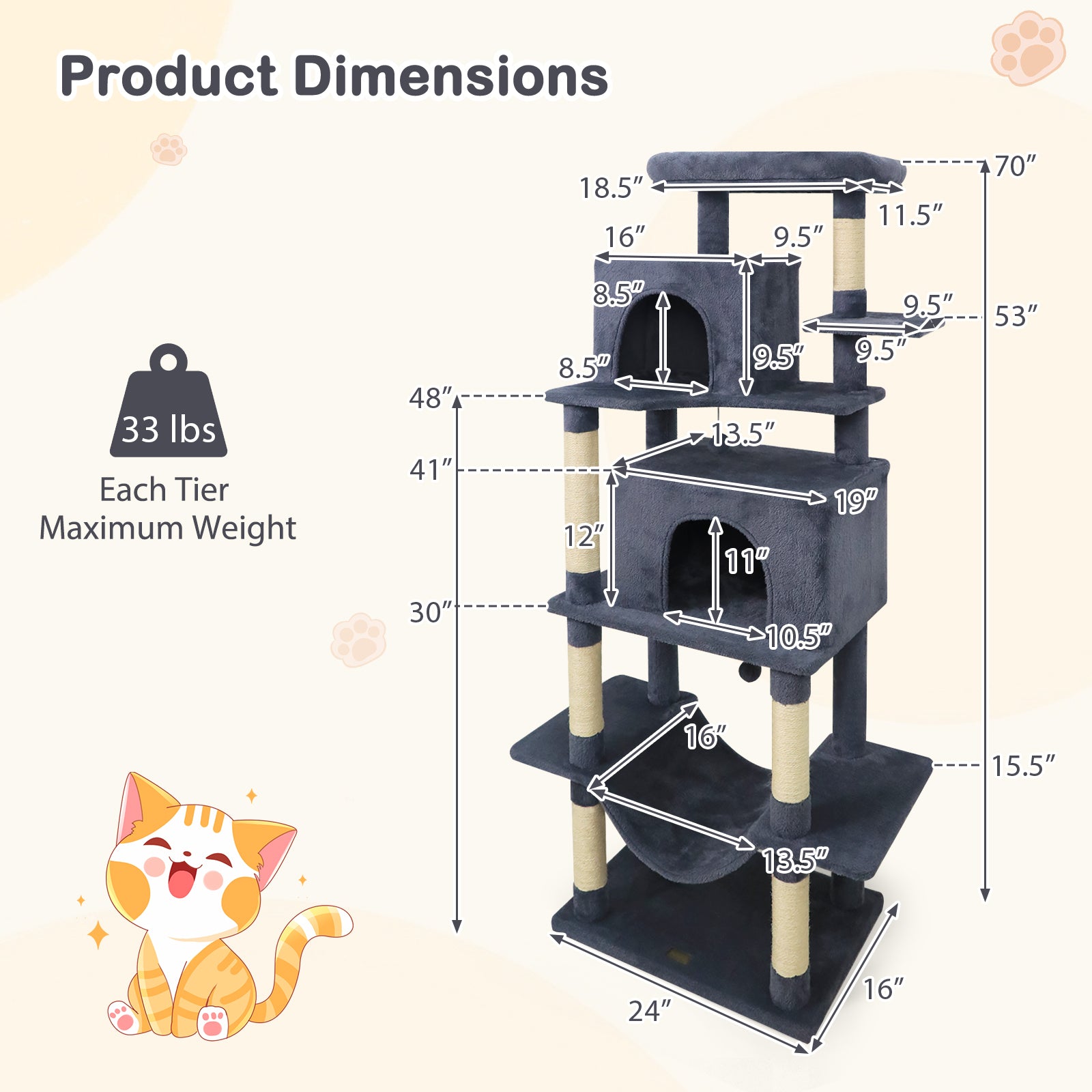 Large Cat Tree for Indoor Cats 70