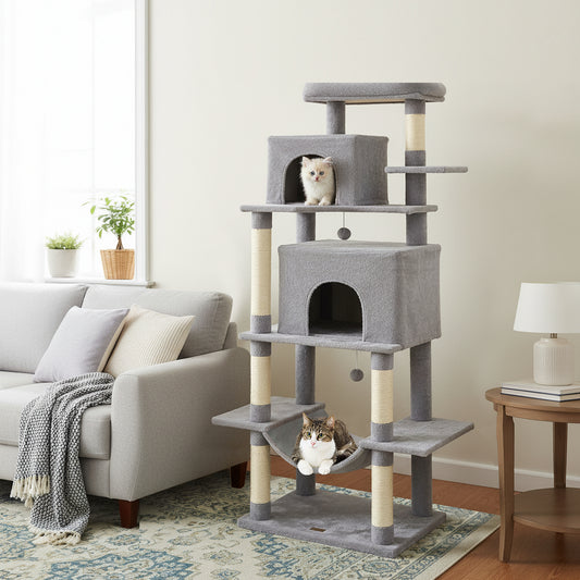Large Cat Tree for Indoor Cats 70" Tall Cat Tower, Light Gray