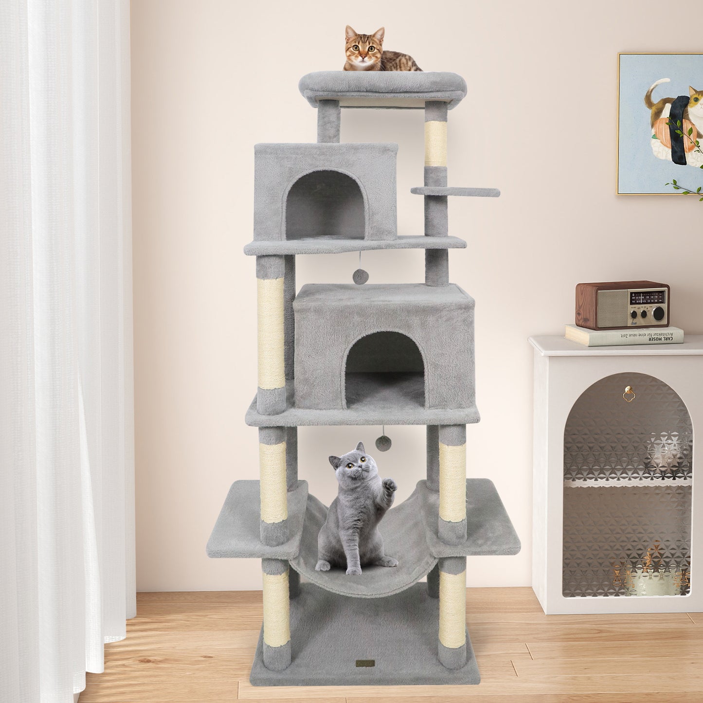 Large Cat Tree for Indoor Cats 70" Tall Cat Tower, Light Gray Cat Trees Condos & Scratchers at Gallery Canada