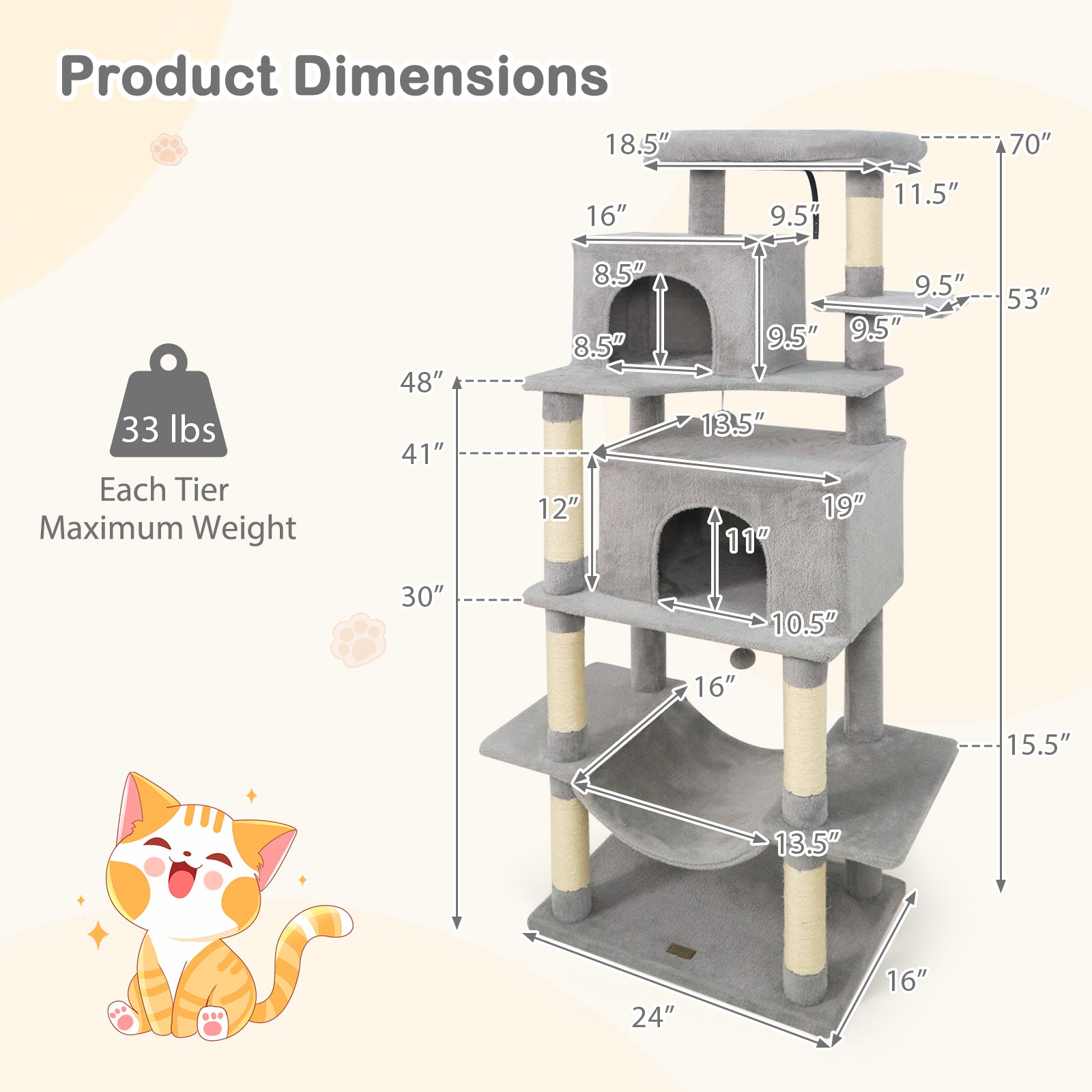 Large Cat Tree for Indoor Cats 70