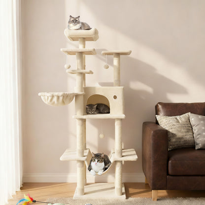 Large Cat Tree for Indoor Cats 63" Tall Cat Tower, Beige Cat Trees Condos & Scratchers at Gallery Canada