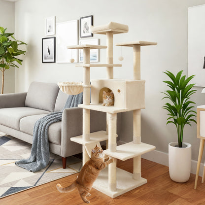 Large Cat Tree for Indoor Cats 63" Tall Cat Tower, Beige Cat Trees Condos & Scratchers at Gallery Canada