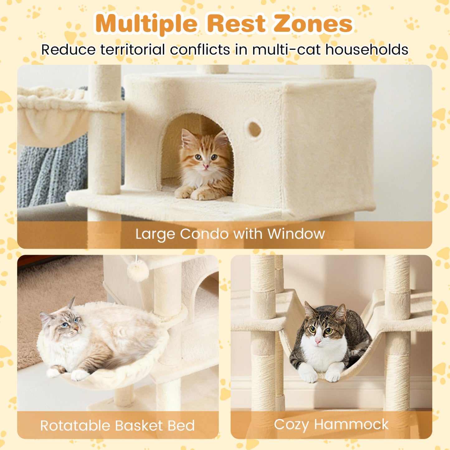 Large Cat Tree for Indoor Cats 63" Tall Cat Tower, Beige Cat Trees Condos & Scratchers at Gallery Canada