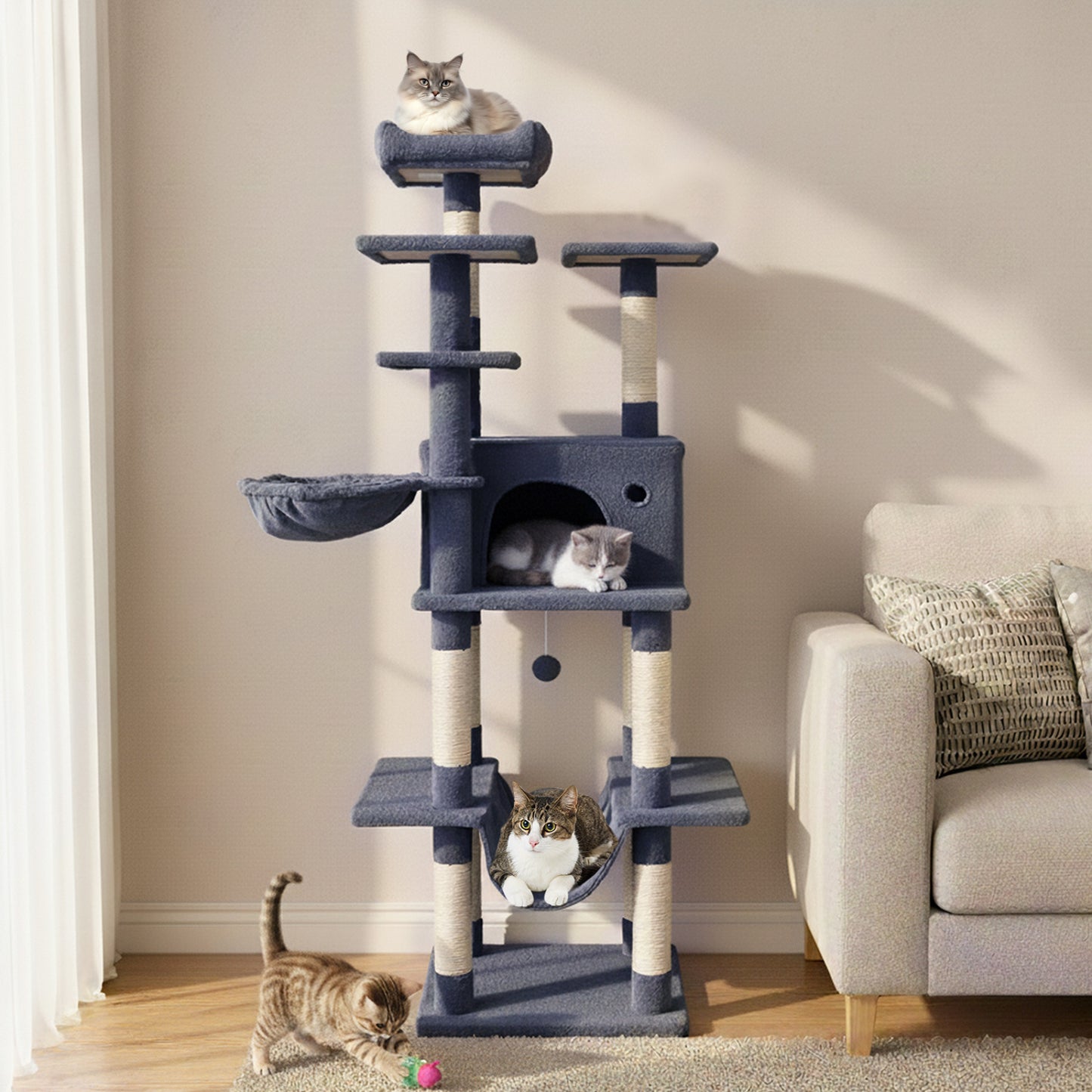 Large Cat Tree for Indoor Cats 63" Tall Cat Tower, Dark Gray Cat Trees Condos & Scratchers at Gallery Canada