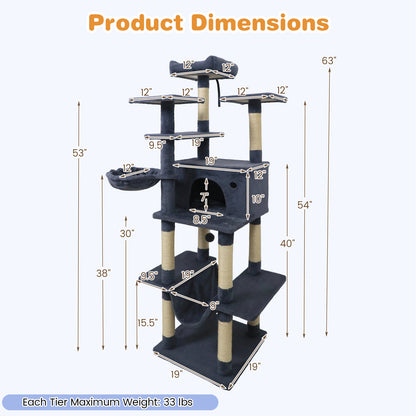 Large Cat Tree for Indoor Cats 63" Tall Cat Tower, Dark Gray Cat Trees Condos & Scratchers at Gallery Canada