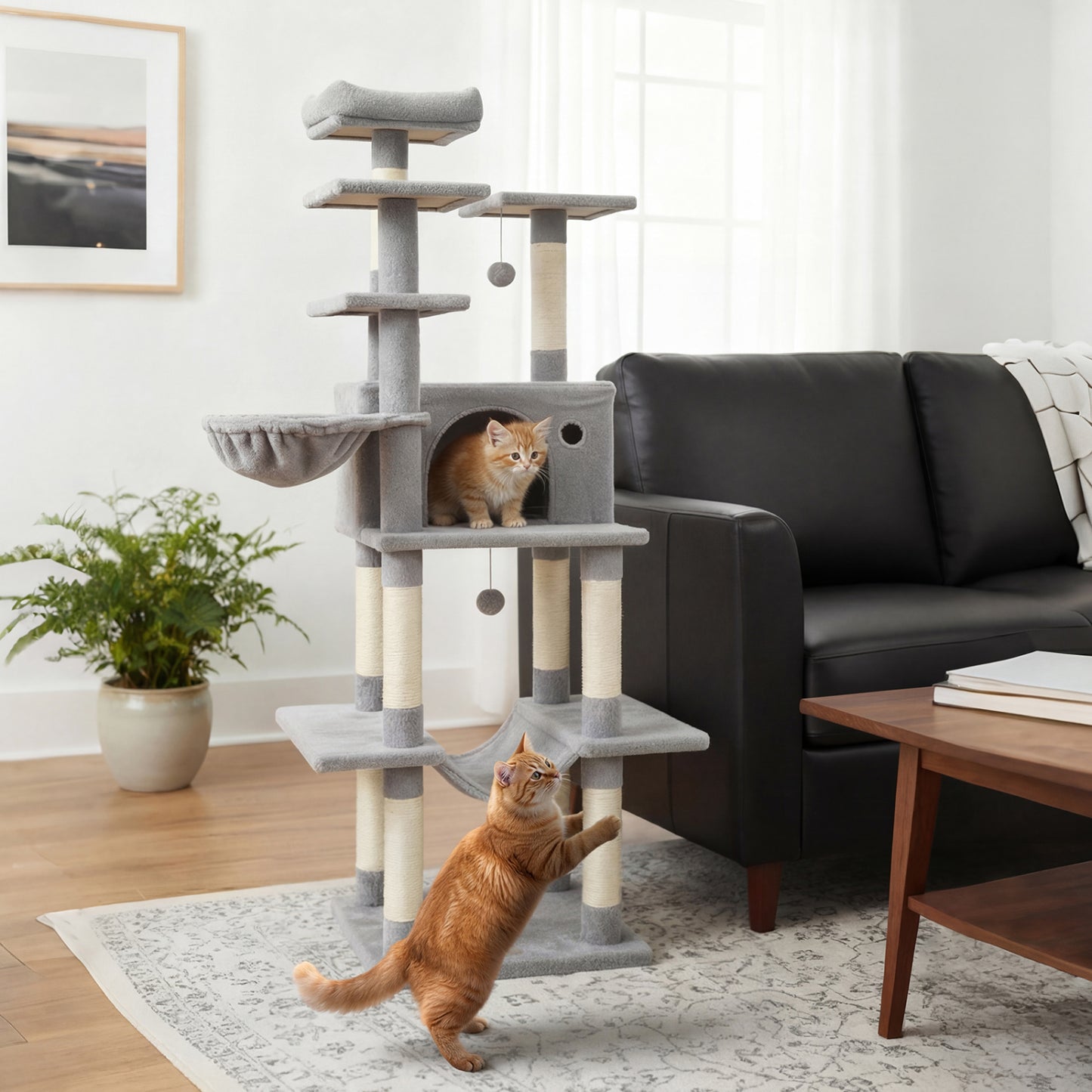 Large Cat Tree for Indoor Cats 63" Tall Cat Tower-Lght Gray, Light Gray Cat Trees Condos & Scratchers at Gallery Canada