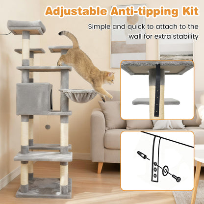 Large Cat Tree for Indoor Cats 63" Tall Cat Tower-Lght Gray, Light Gray Cat Trees Condos & Scratchers at Gallery Canada