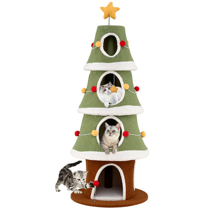 Large Christmas Cat Tree for Indoor Cats 61 Inch Cute Cat Tower with 4 Condos, Green Cat Trees Condos & Scratchers at Gallery Canada