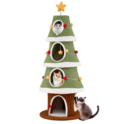 Large Christmas Cat Tree for Indoor Cats 61 Inch Cute Cat Tower with 4 Condos, Green Cat Trees Condos & Scratchers at Gallery Canada