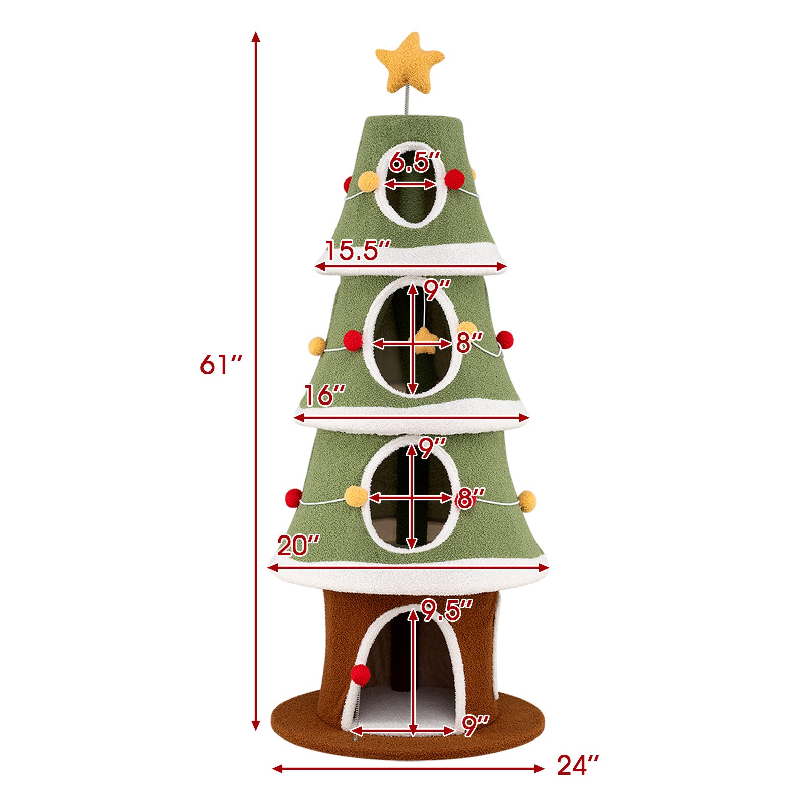 Large Christmas Cat Tree for Indoor Cats 61 Inch Cute Cat Tower with 4 Condos, Green Cat Trees Condos & Scratchers at Gallery Canada