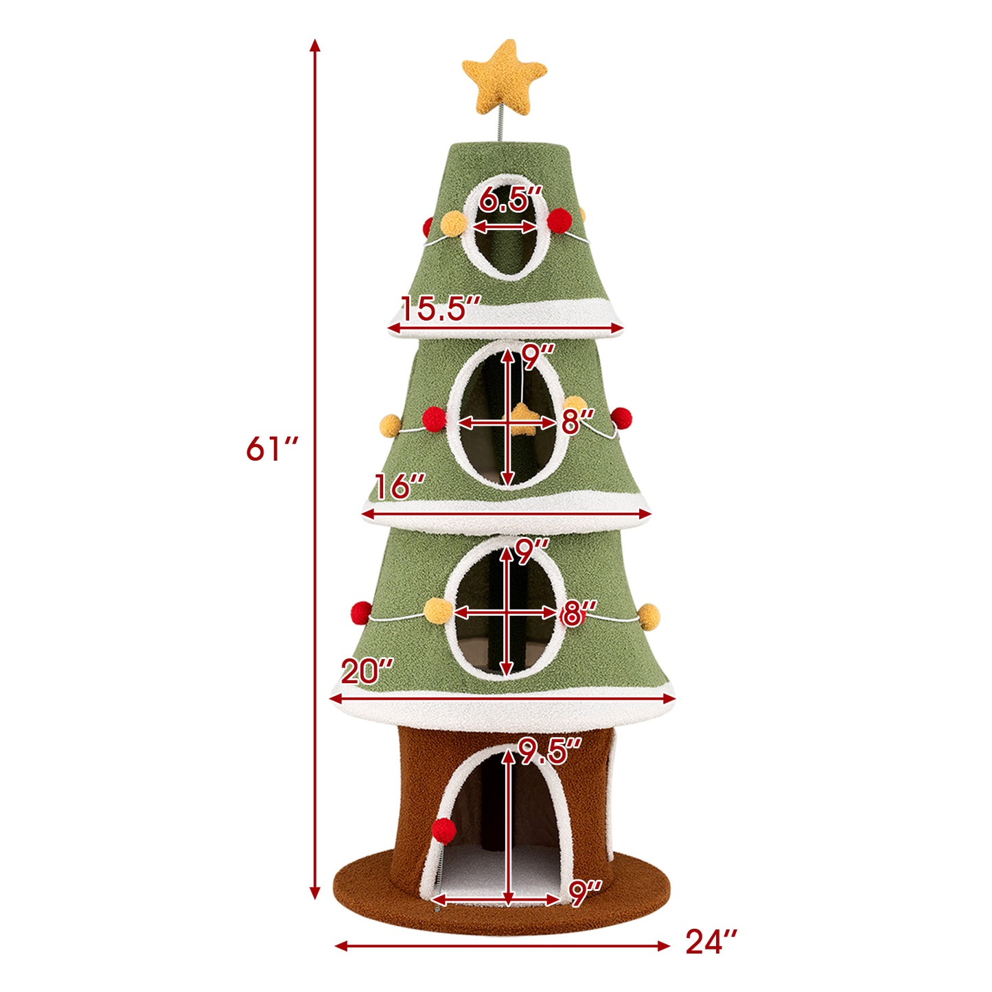 Large Christmas Cat Tree for Indoor Cats 61 Inch Cute Cat Tower with 4 Condos, Green Cat Trees Condos & Scratchers at Gallery Canada