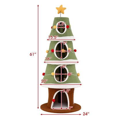 Large Christmas Cat Tree for Indoor Cats 61 Inch Cute Cat Tower with 4 Condos, Green Cat Trees Condos & Scratchers at Gallery Canada