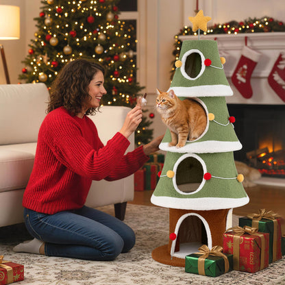 Large Christmas Cat Tree for Indoor Cats 61 Inch Cute Cat Tower with 4 Condos, Green Cat Trees Condos & Scratchers at Gallery Canada