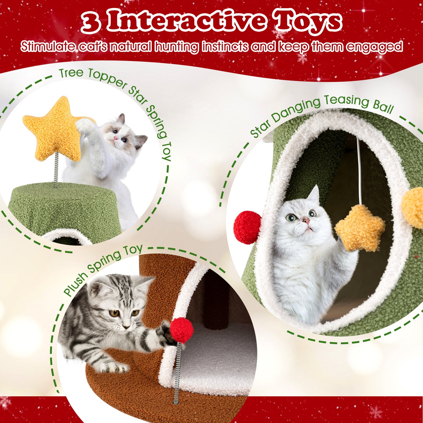Large Christmas Cat Tree for Indoor Cats 61 Inch Cute Cat Tower with 4 Condos, Green Cat Trees Condos & Scratchers at Gallery Canada