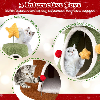 Large Christmas Cat Tree for Indoor Cats 61 Inch Cute Cat Tower with 4 Condos, Green Cat Trees Condos & Scratchers at Gallery Canada