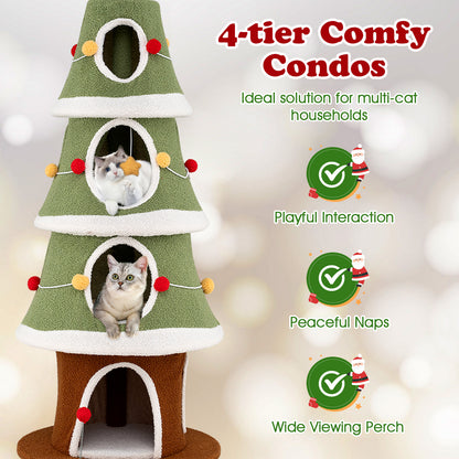 Large Christmas Cat Tree for Indoor Cats 61 Inch Cute Cat Tower with 4 Condos, Green Cat Trees Condos & Scratchers at Gallery Canada