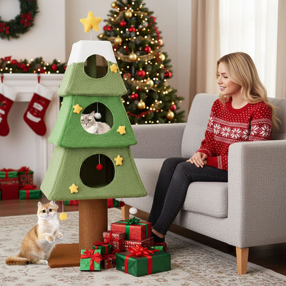 Large Christmas Cat Tree for Indoor Cats 64" Cute Cat Tower with 3 Condos, Green Cat Trees Condos & Scratchers at Gallery Canada