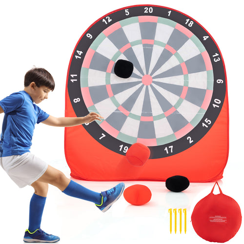 Large Dart Board For Kids, 4 Kick Balls, Red