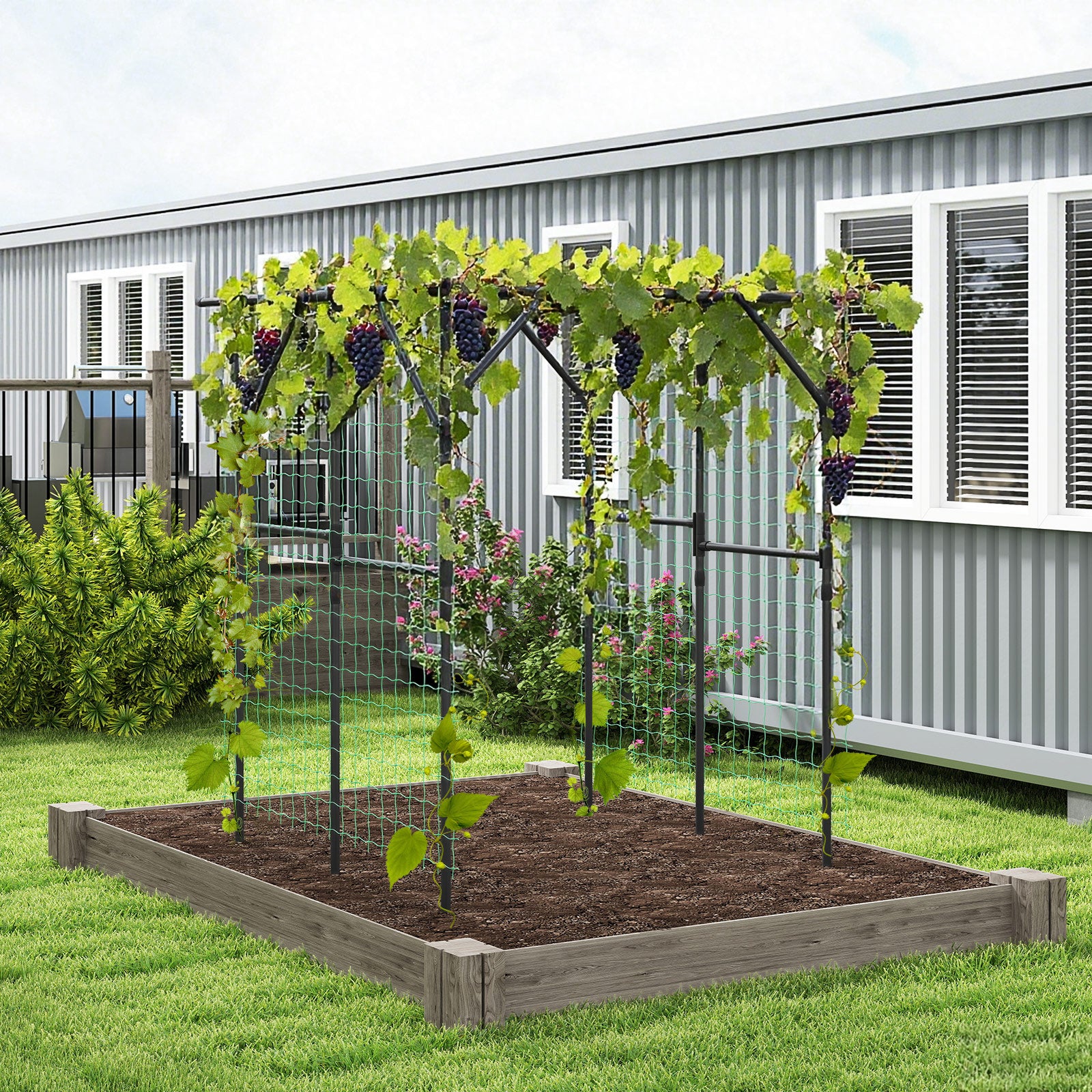 Large Garden Arch Trellis for Climbing Plants Outdoor Grape Vine Support, Black Outdoor Decor at Gallery Canada