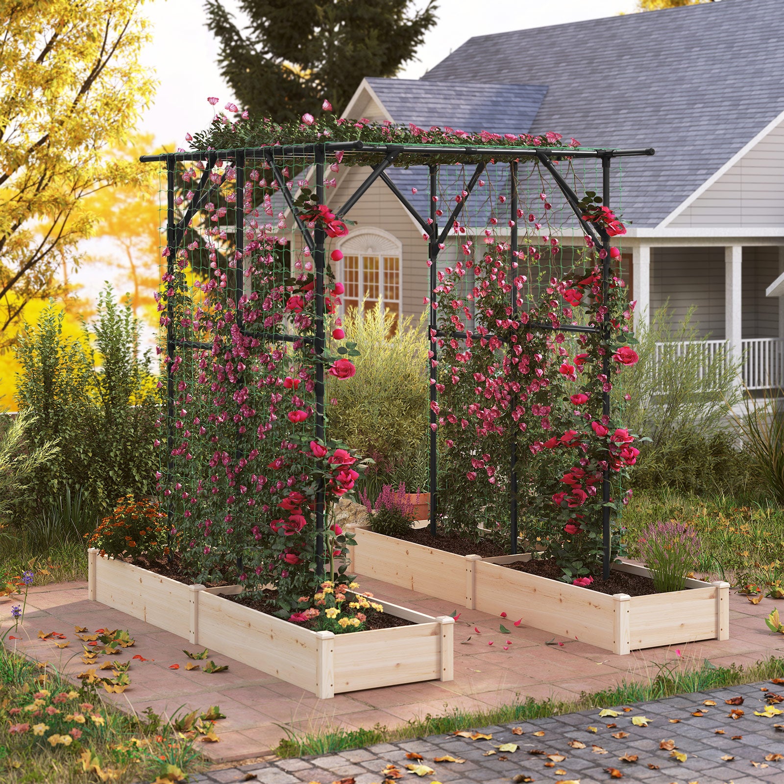 Large Garden Arch Trellis for Climbing Plants Outdoor Grape Vine Support, Black Outdoor Decor at Gallery Canada