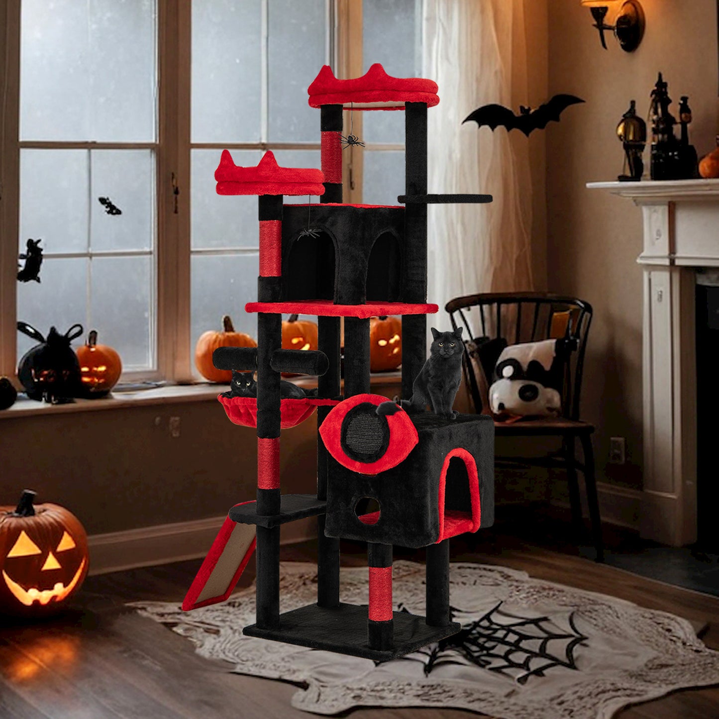 Large Gothic Cat Tree with Cat Condos and Plush Perches, Black & Red Cat Trees Condos & Scratchers at Gallery Canada