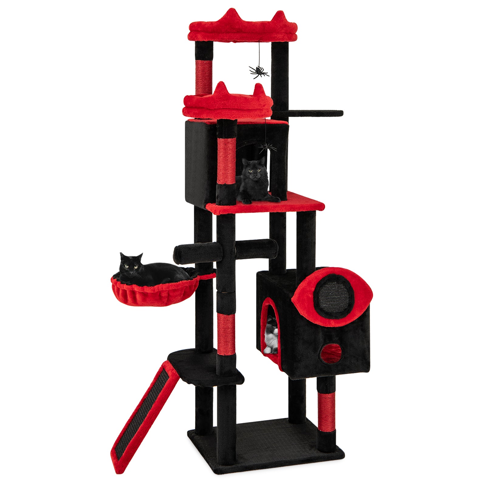 Large Gothic Cat Tree With Cat Condos, Plush Perches, Red, Black Cat Trees Condos & Scratchers Black & Red at Gallery Canada