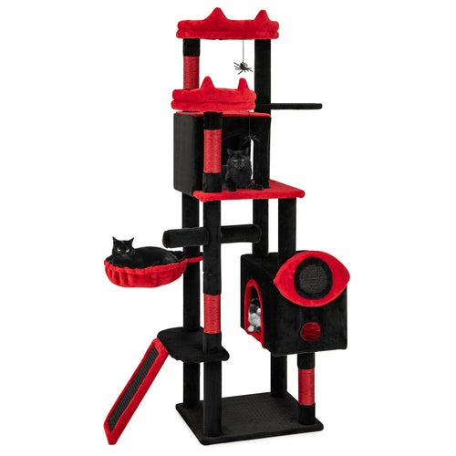 Large Gothic Cat Tree with Cat Condos and Plush Perches, Black & Red