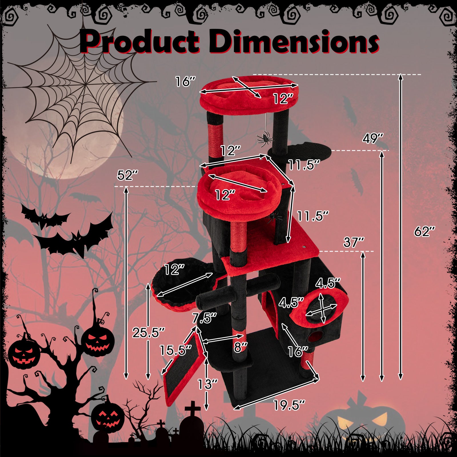 Large Gothic Cat Tree with Cat Condos and Plush Perches, Black & Red Cat Trees Condos & Scratchers at Gallery Canada