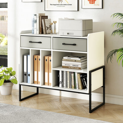 Large Record Player Stand with Charging Station Mid Century Modern Vinyl Storage Cabinet, White