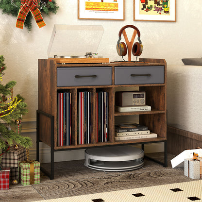 Large Record Player Stand with Charging Station Mid Century Modern Vinyl Storage Cabinet, Rustic Brown End & Side Tables at Gallery Canada