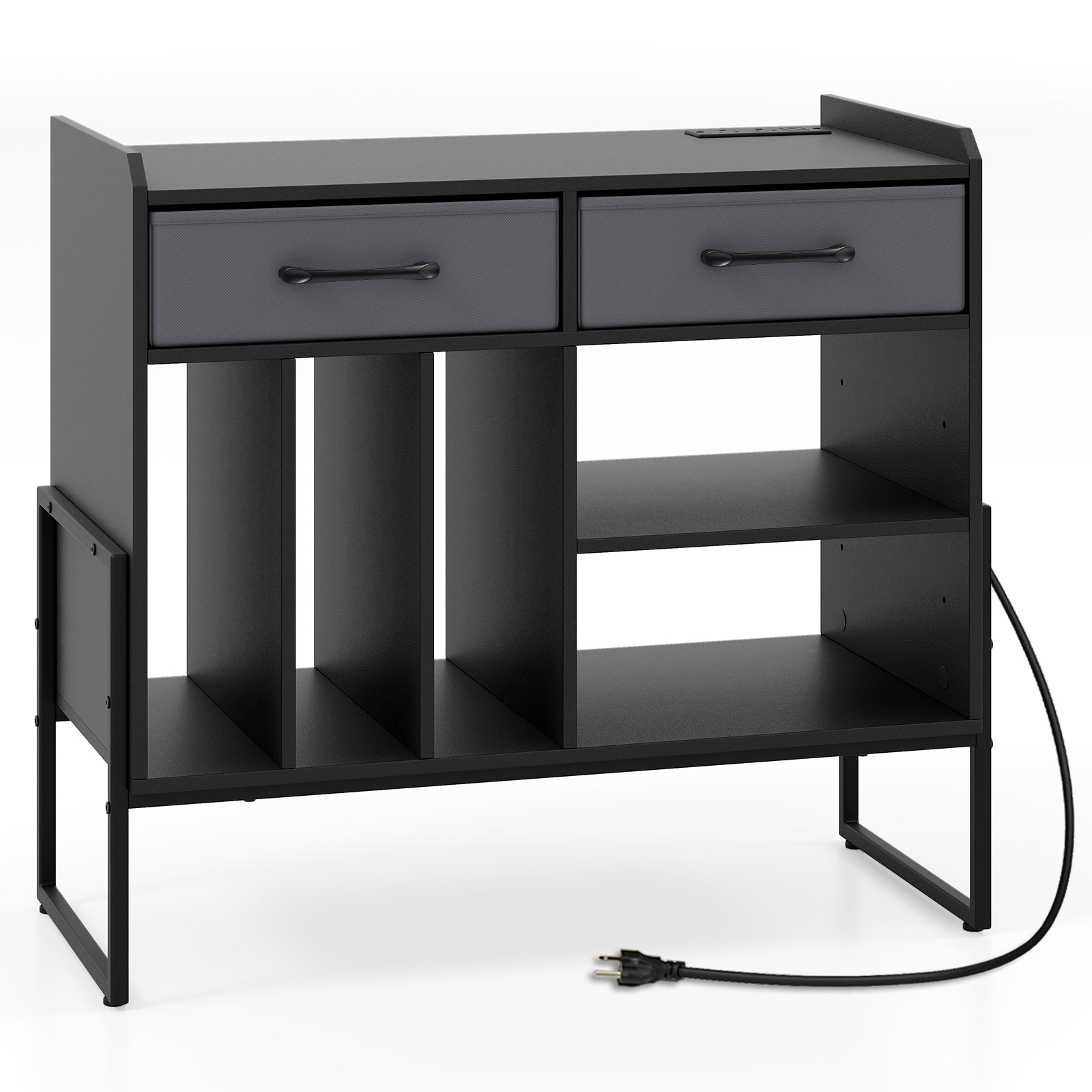 Large Record Player Stand with Charging Station Mid Century Modern Vinyl Storage Cabinet, Black End & Side Tables Black at Gallery Canada