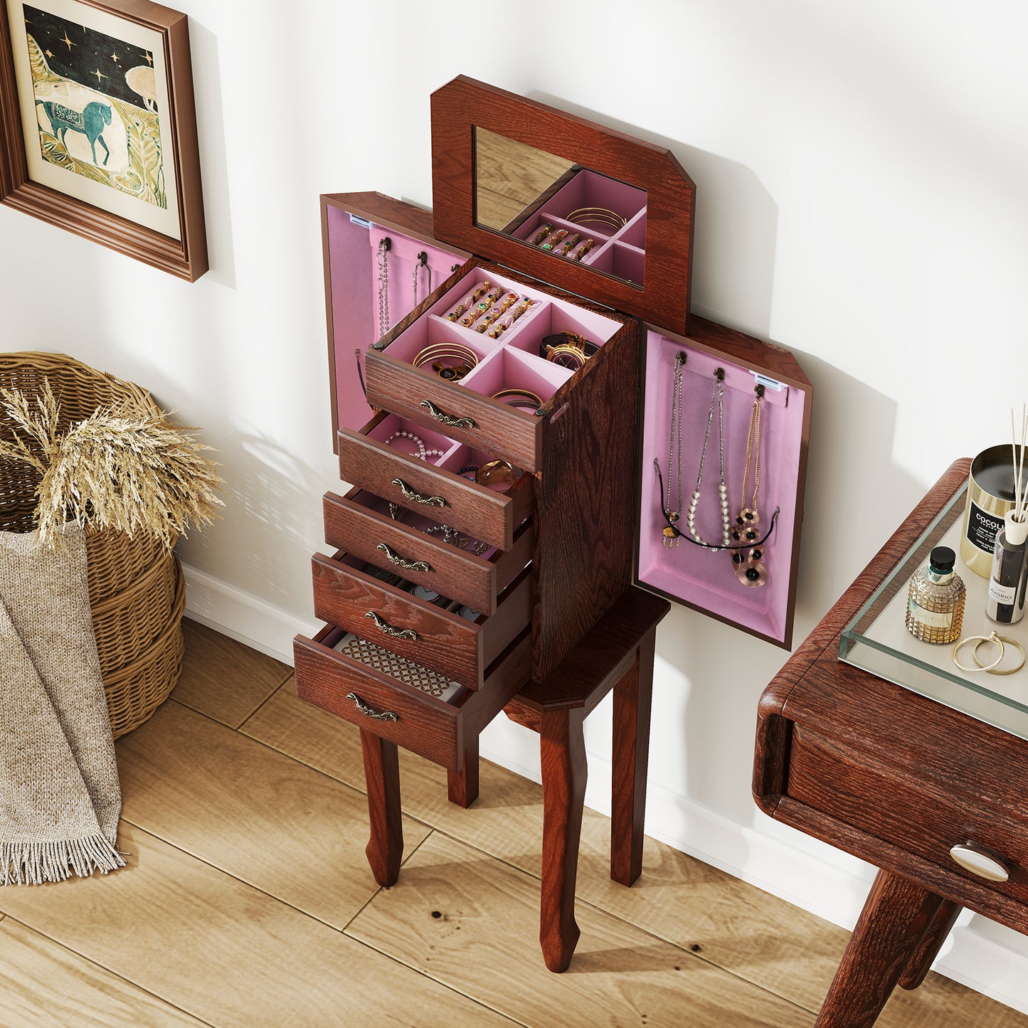 Large Jewelry Cabinet, 5 Drawers, Brown Jewelry Armoires at Gallery Canada