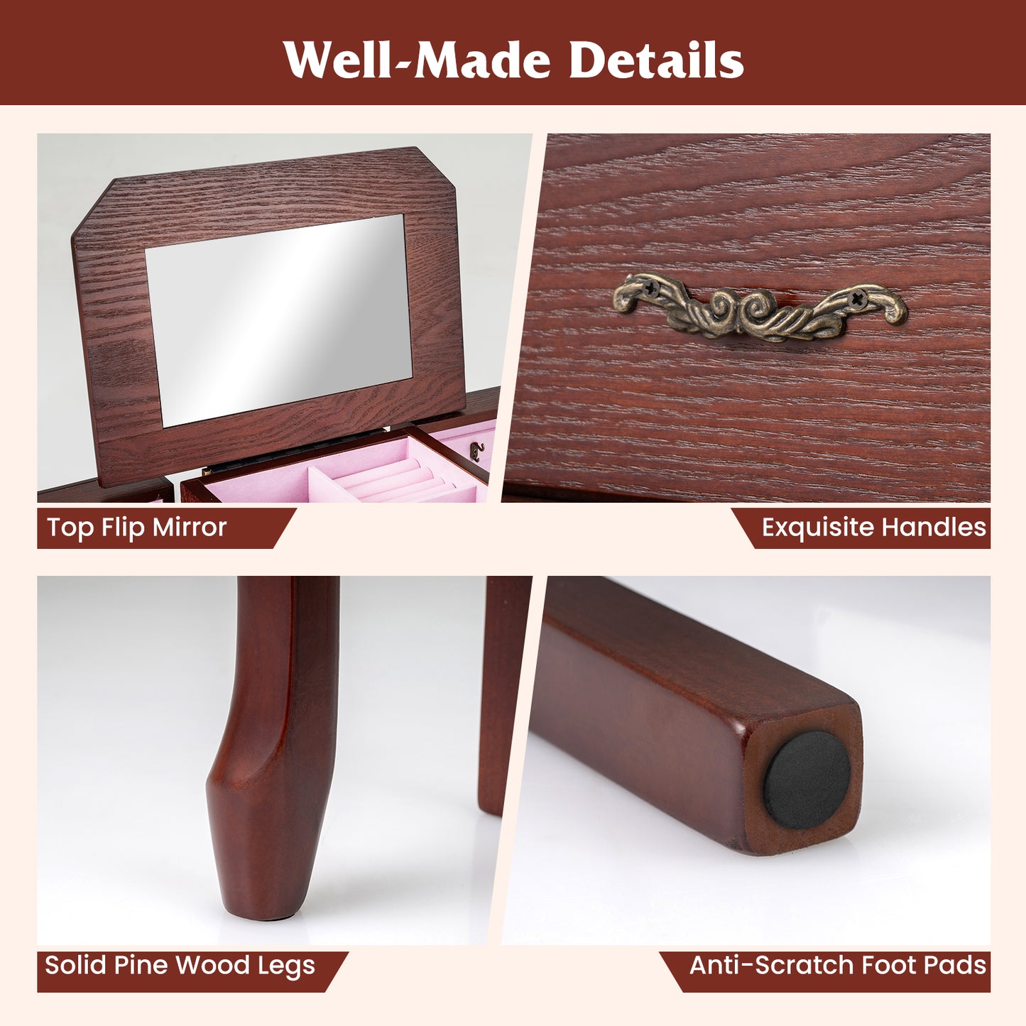 Large Jewelry Cabinet, 5 Drawers, Brown Jewelry Armoires at Gallery Canada